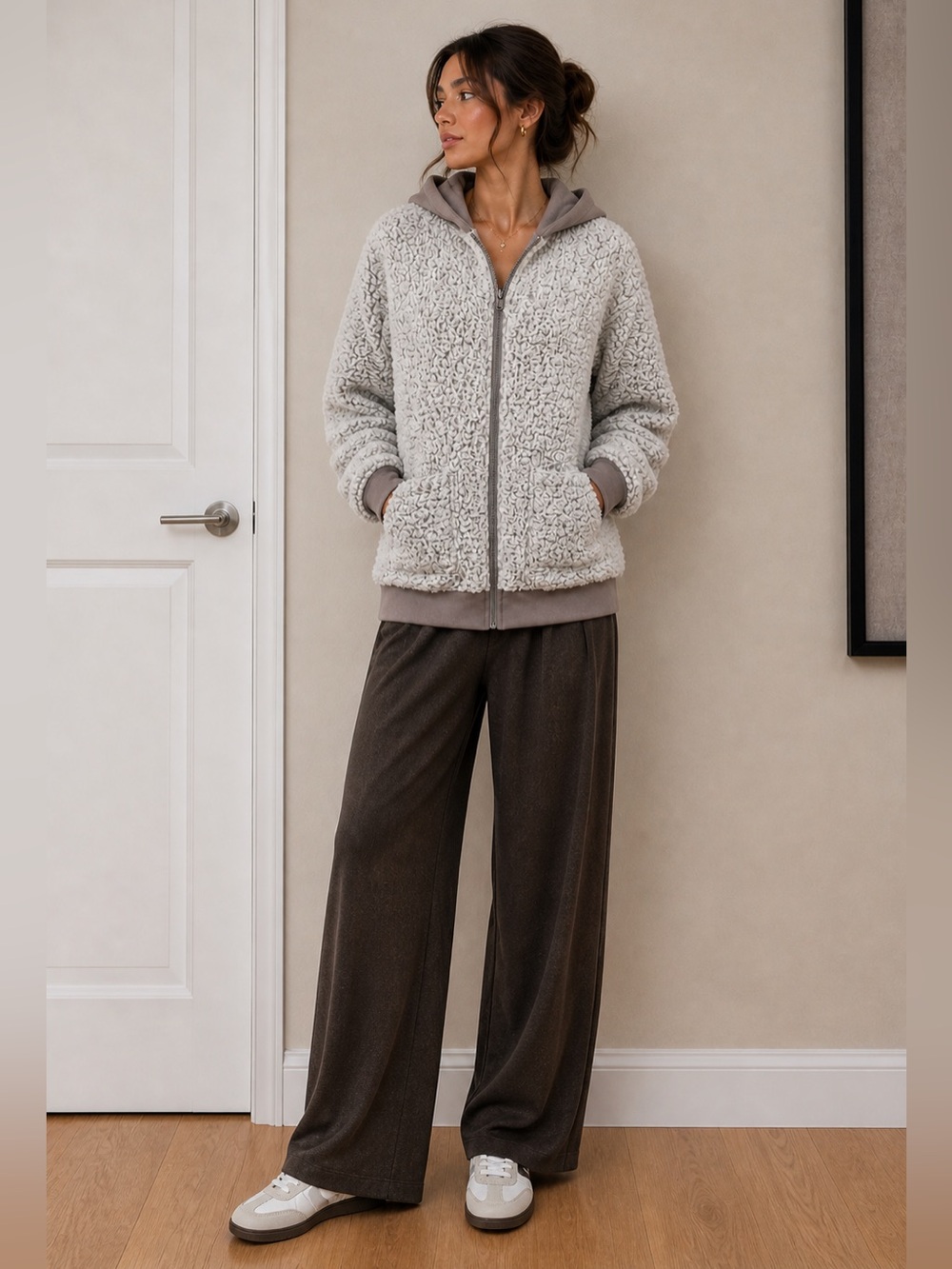 Ultra Flirt Fleece Teddy Hooded Zip Up Jacket size Medium.
